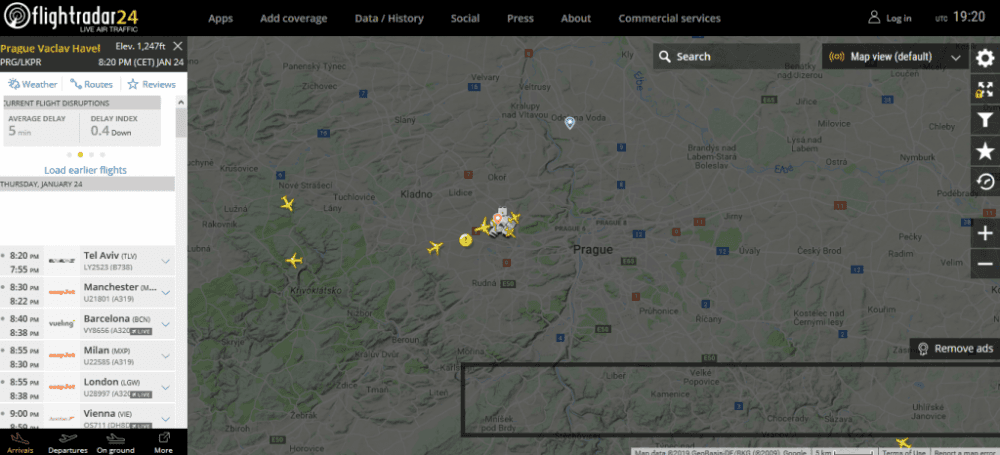 přílety na letiště Praha