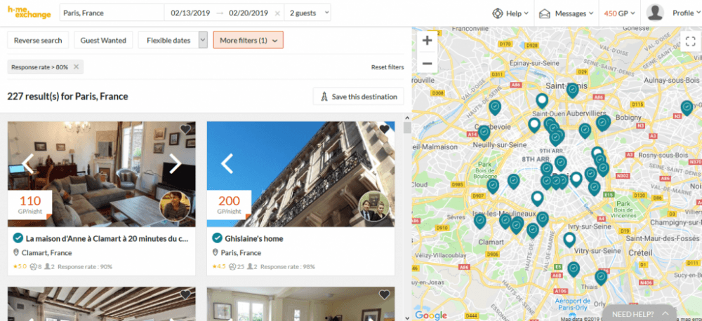 vyhledávání na homeexchange.com