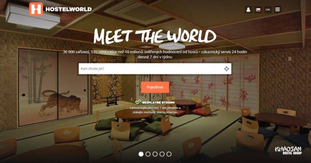 Vyhledávání na hostelworld.com
