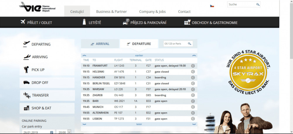 stránky letiště vídeň
