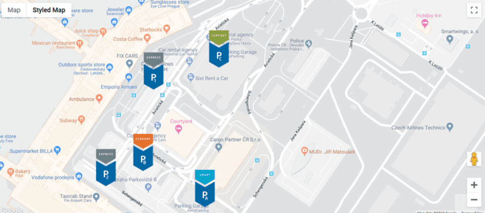 mapa parkování letiště Václava Havla Praha