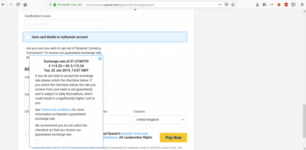 směnný kurz Ryanair