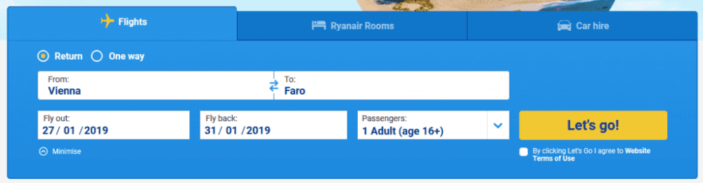 Vyhledávání Ryanair