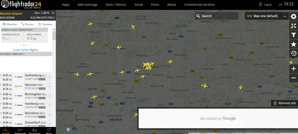 Sledování příletů na letiště Mnichov na flightradar24.com