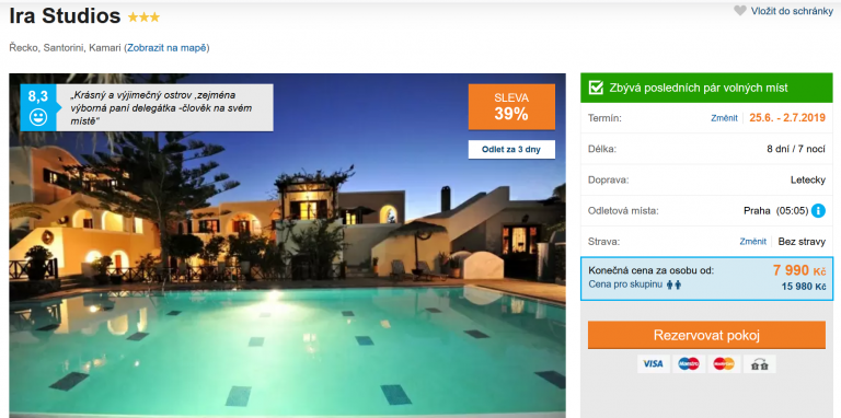 Zájezd Santorini (hotel Ira Studios)