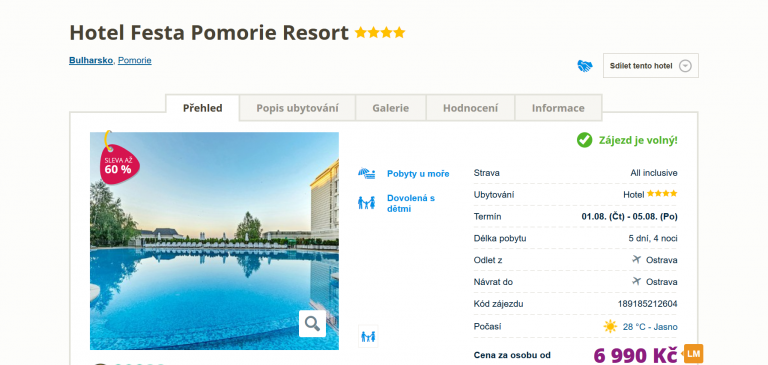 Zájezd Bulharsko (hotel Festa Pomorie Resort)
