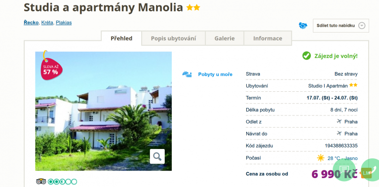 Zájezd Kréta (studia a apartmány Manolia)