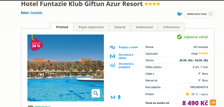 Zájezd Egypt (hotel Funtazie Klub Giftun Azur Resort)