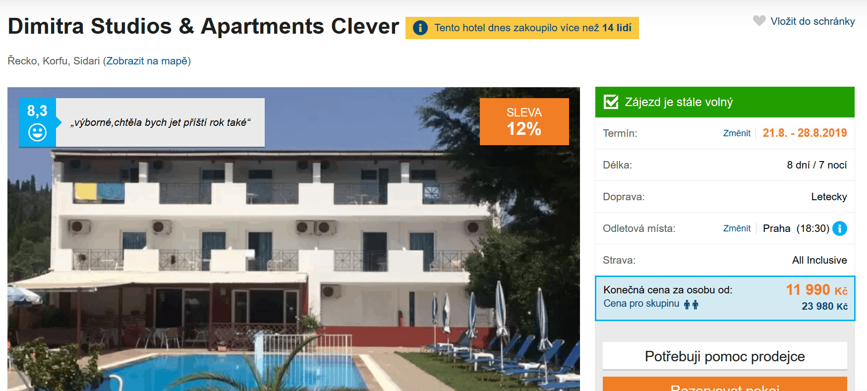 Zájezd Korfu (hotel Dimitra Studios)