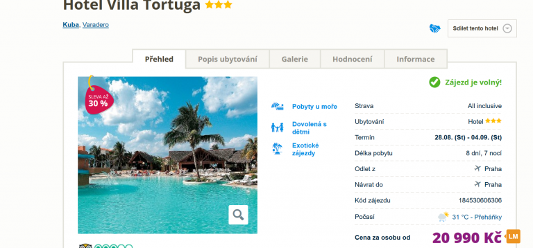 Zájezd Kuba (hotel Villa Tortuga)