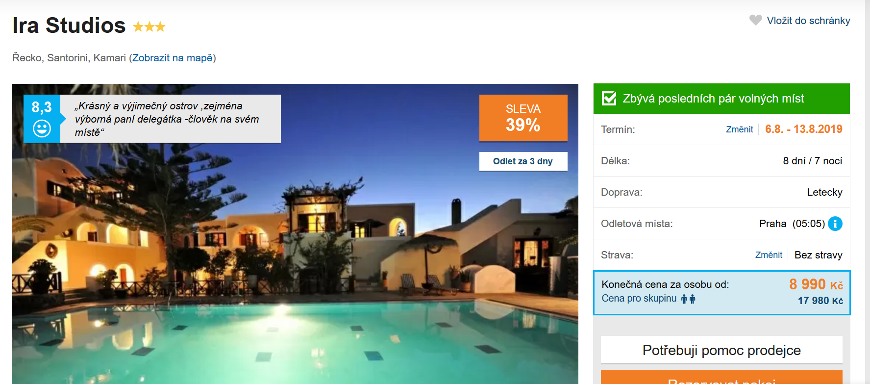 Zájezd Santorini (hotel Ira Studios)