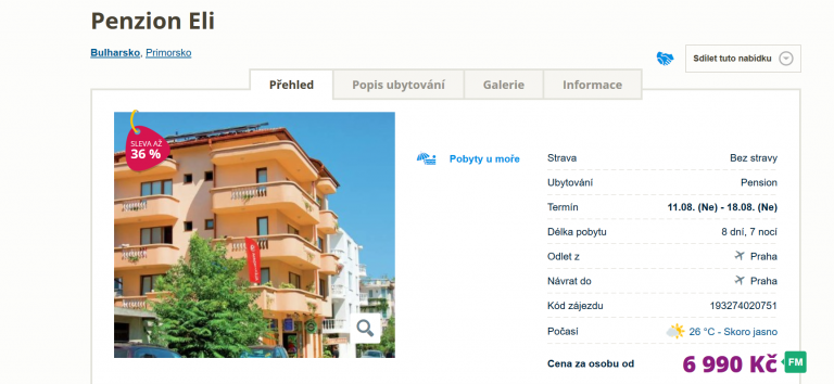 zájezd Bulharsko (penzion Eli)