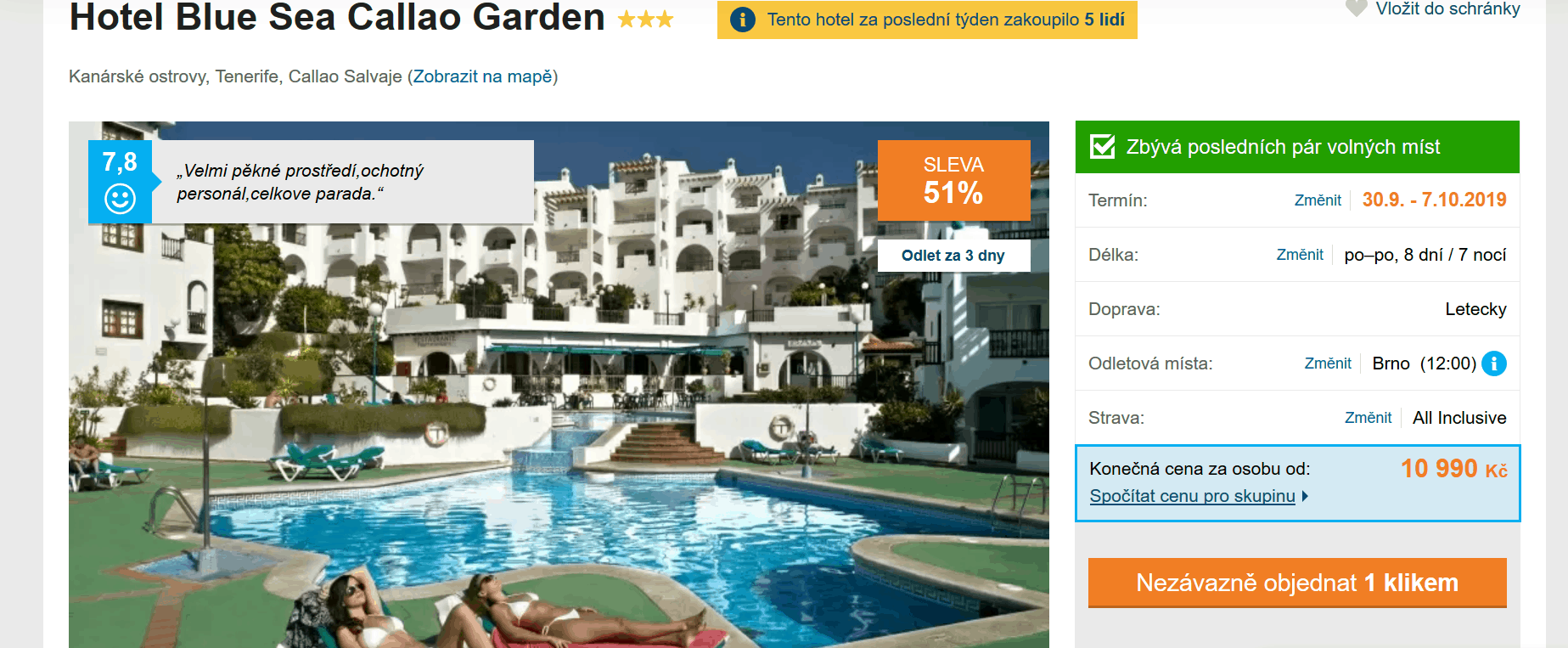 Zájezd Kanárské ostrovy (hotel Blue Sea Callao Garden)