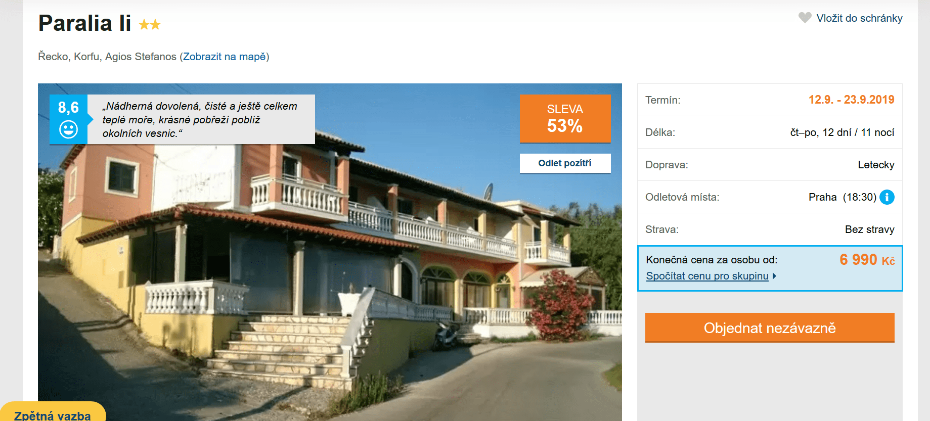 Zájezd Korfu (hotel Paralia li)