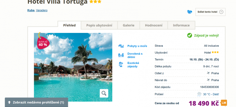 Zájezd Kuba (hotel Villa Tortuga)