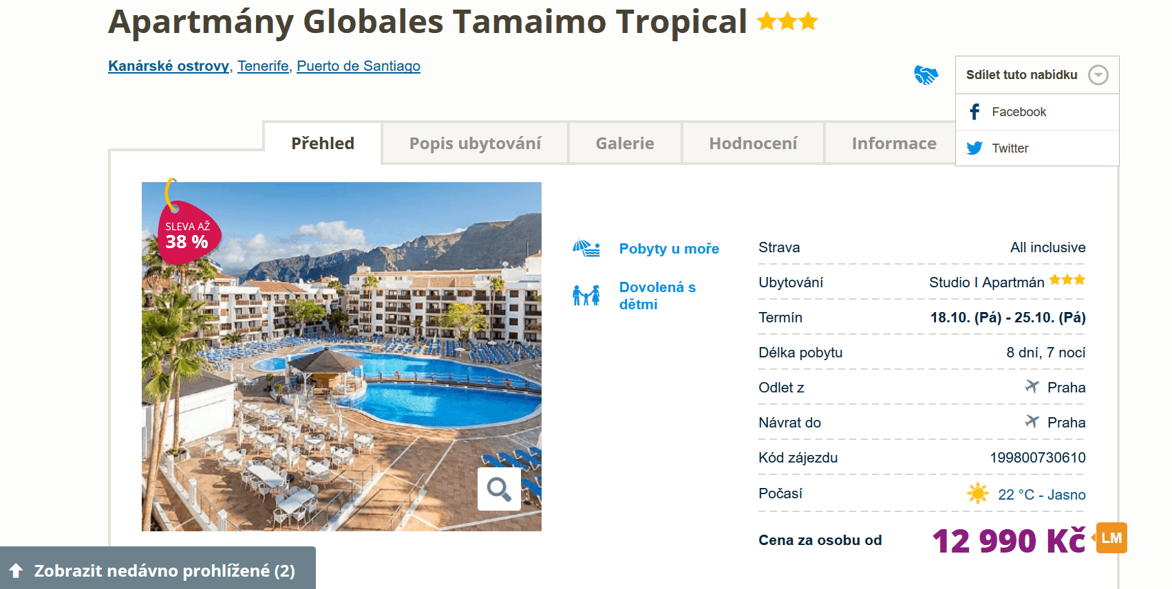 Zájezd Tenerife (hotel Globales Tamaimo Tropical)